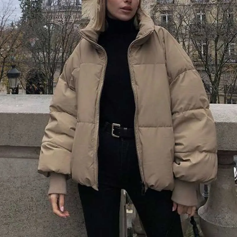 High Collar Oversized Puffy Puffer Bomber Jacket Padded