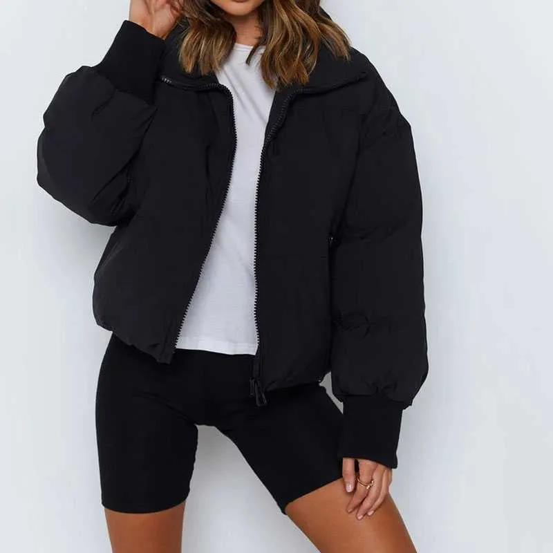 High Collar Oversized Puffy Puffer Bomber Jacket Padded