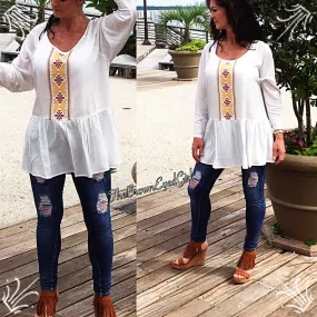 Ivory  Bohemian Embroidered Baby Doll Tunic