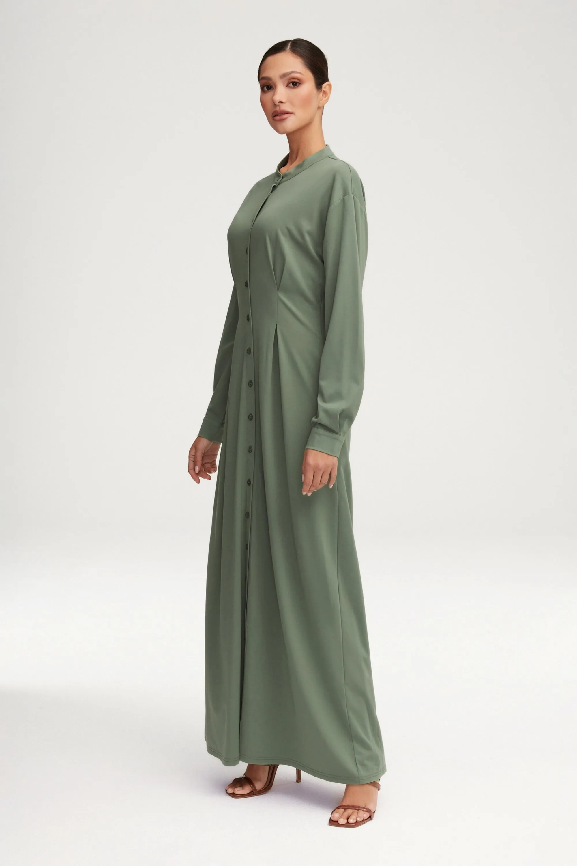 Ivy Jersey Button Down Maxi Dress - Sage