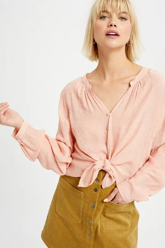 Janet Collar Button Down Top in Blush