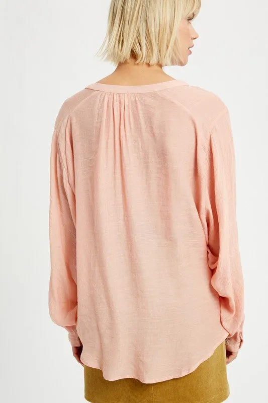 Janet Collar Button Down Top in Blush