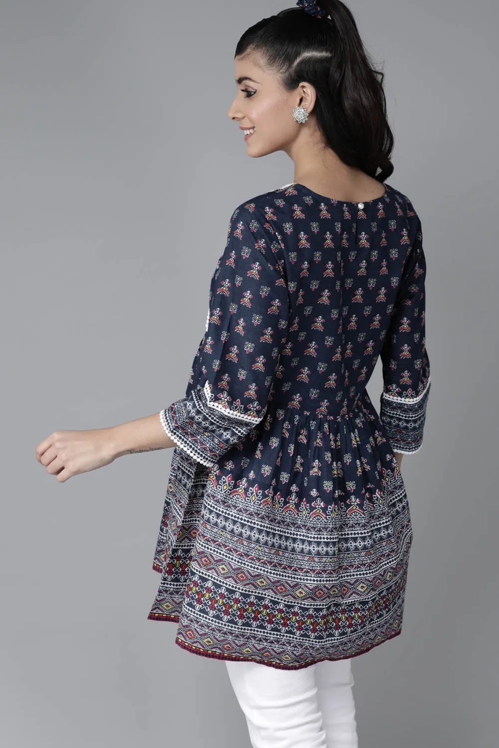 Juniper Indigo cambric floral printed tunic