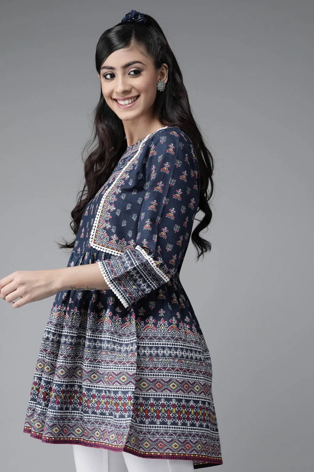 Juniper Indigo cambric floral printed tunic