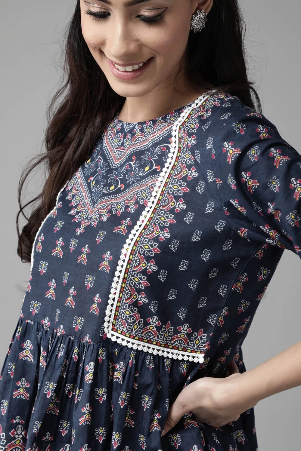 Juniper Indigo cambric floral printed tunic