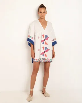 Kori White Embroidered Tunic Dress, multi blue