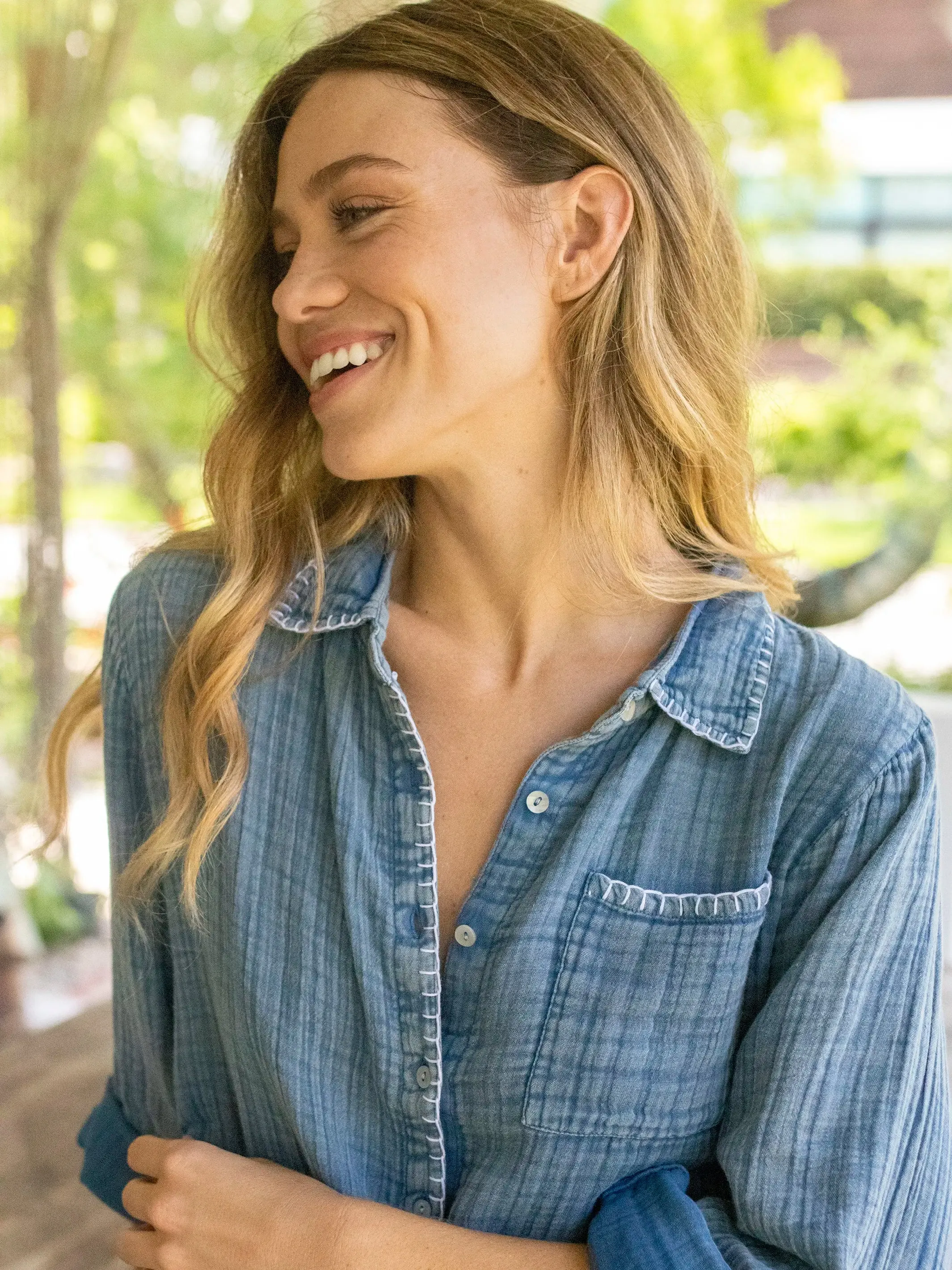 Lola Tie-Front Cotton Denim Button-Down Shirt