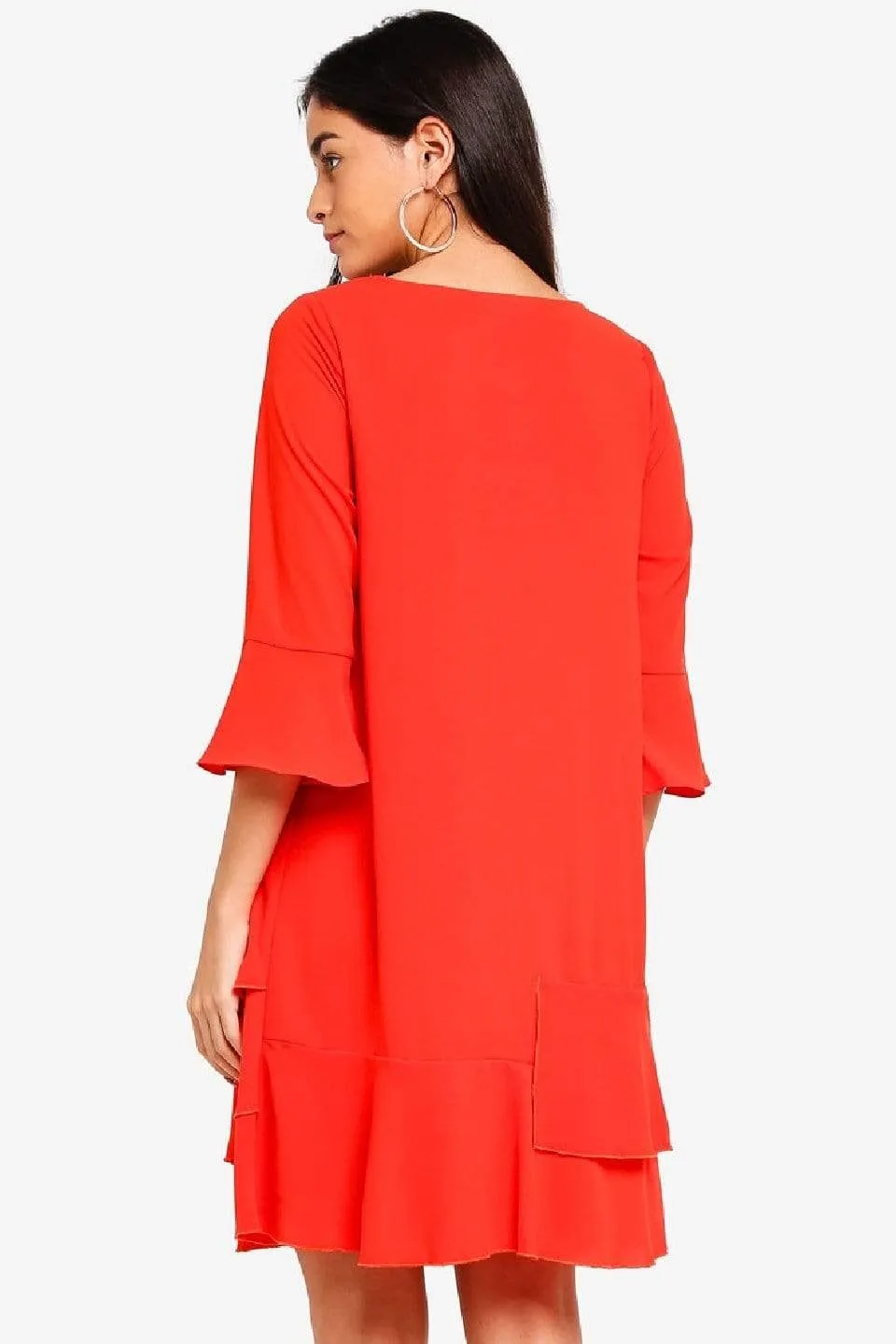 Long Sleeves Christana Tier Nursing Dress Coral Red