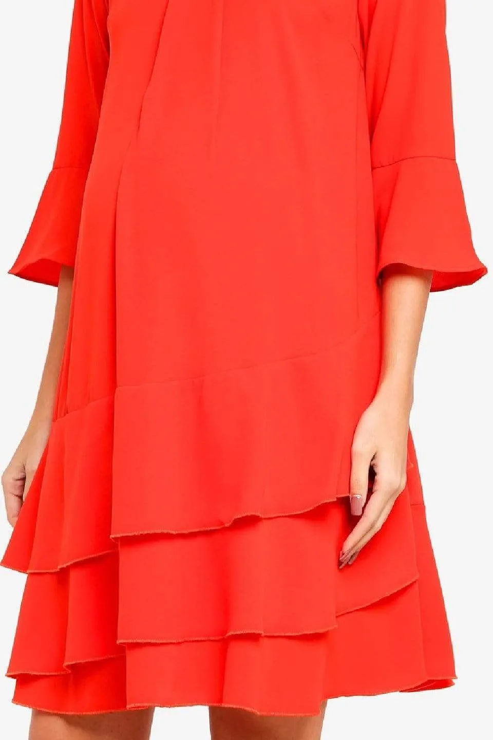 Long Sleeves Christana Tier Nursing Dress Coral Red