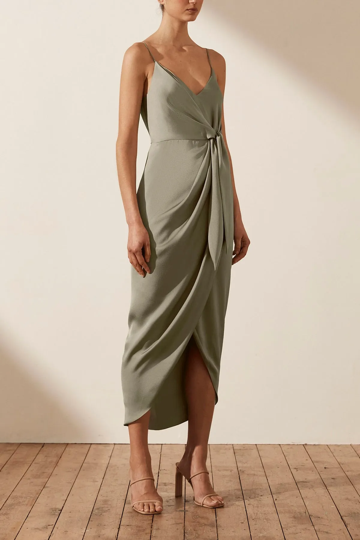 LUXE TIE FRONT COCKTAIL DRESS - EUCALYPTUS