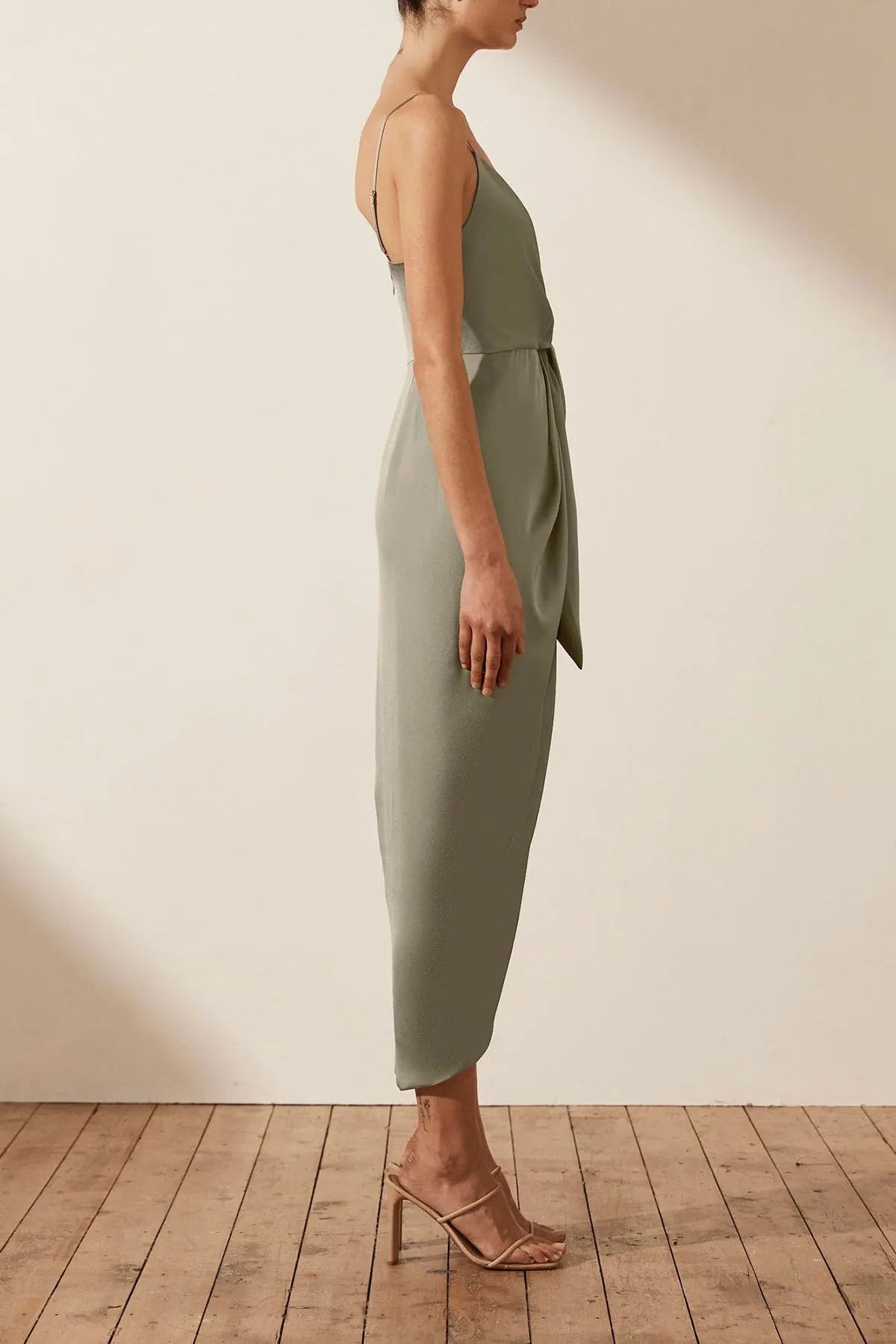 LUXE TIE FRONT COCKTAIL DRESS - EUCALYPTUS