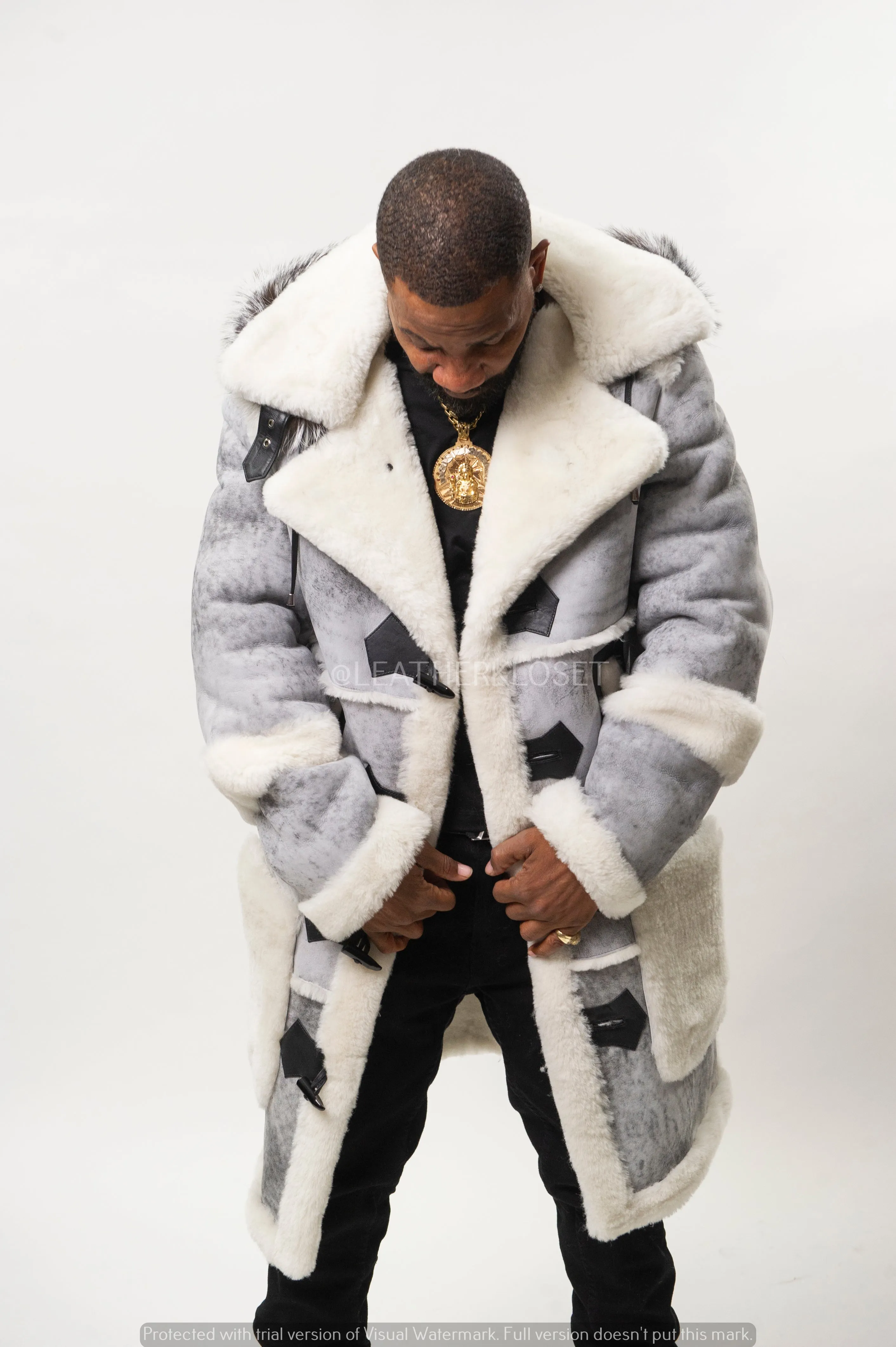 Men's Duffel Bag Sheepskin Shearling Coat [Gray]