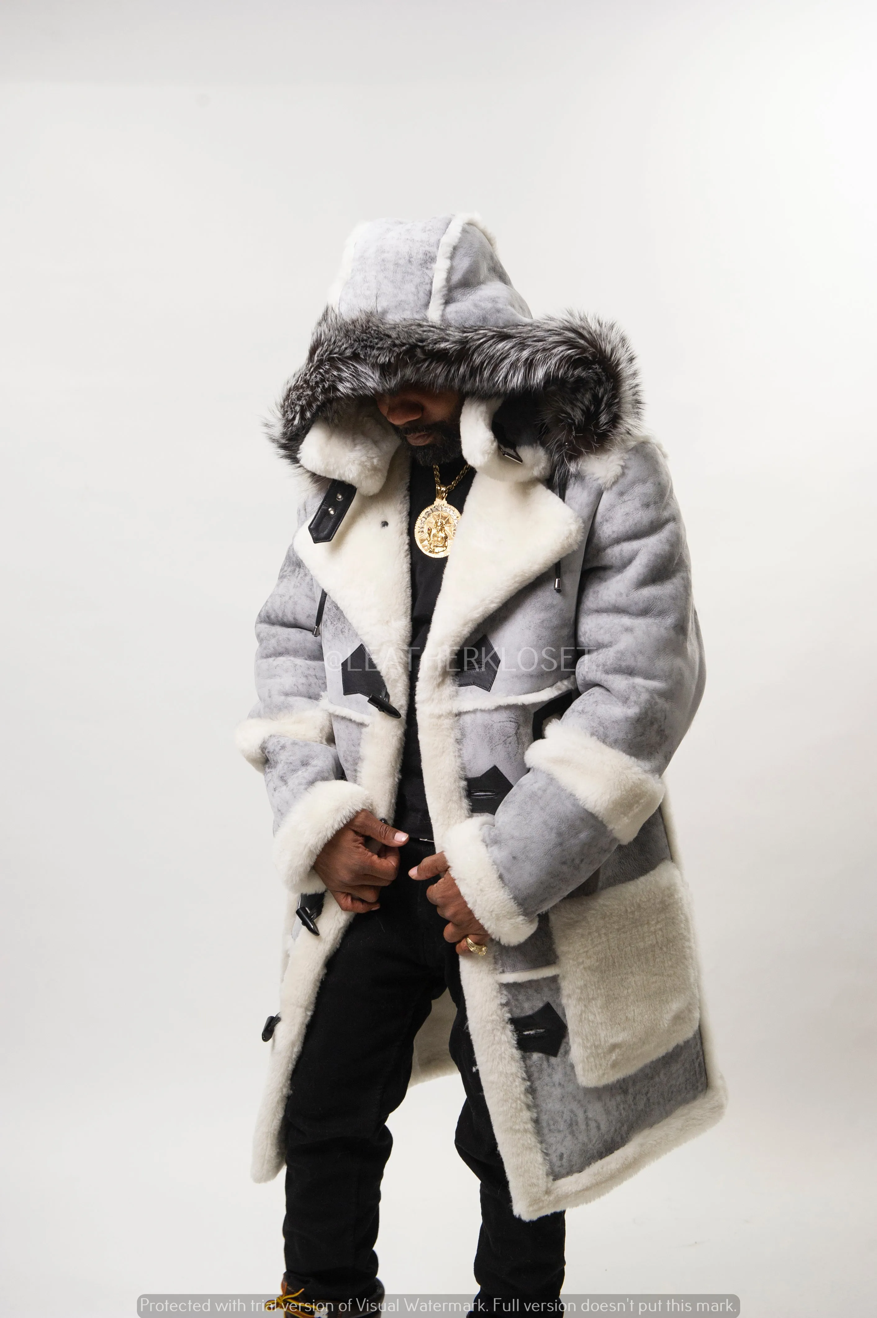 Men's Duffel Bag Sheepskin Shearling Coat [Gray]