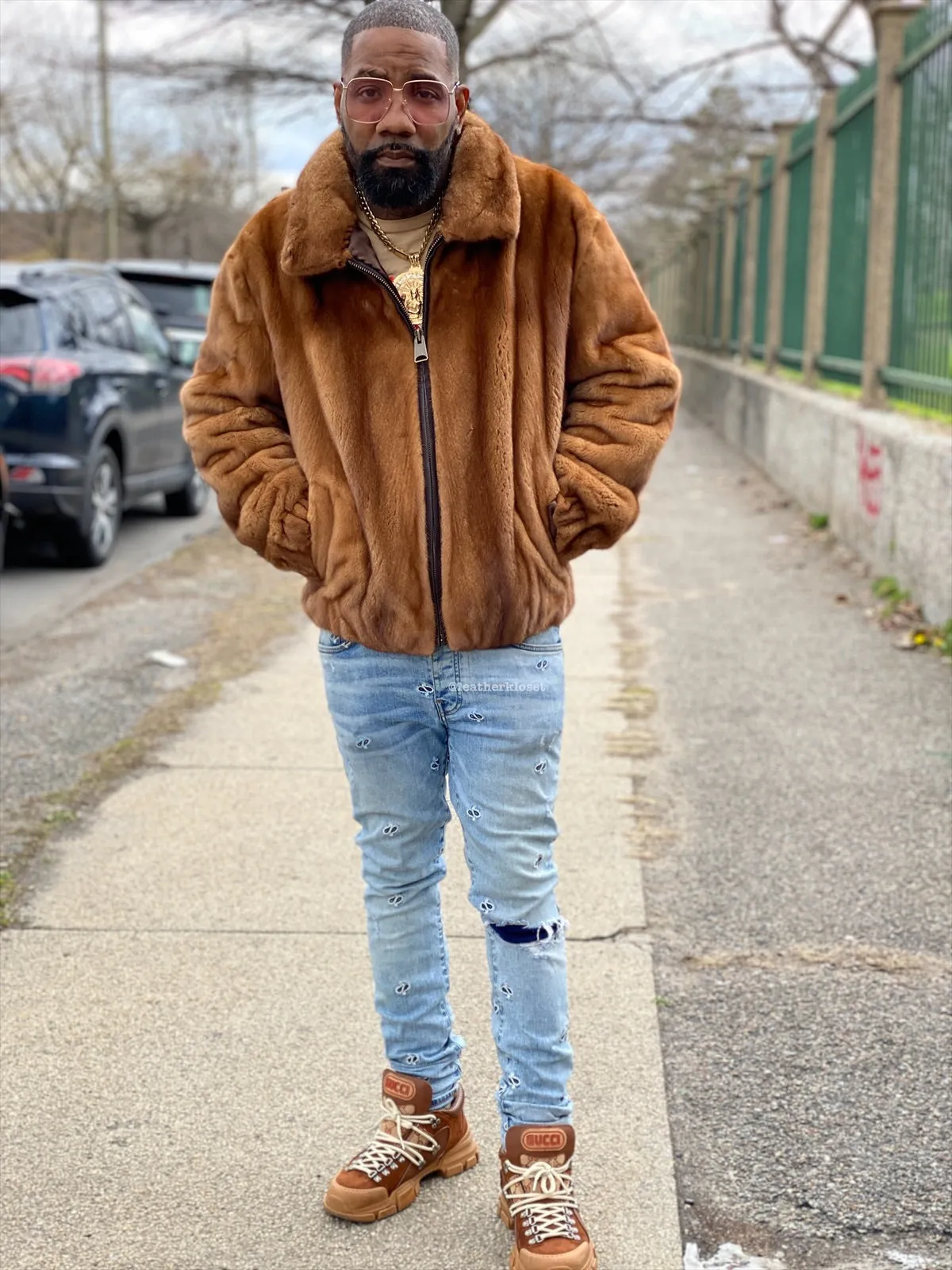 Men's Full Skin Mink Bomber Jacket [Whiskey]