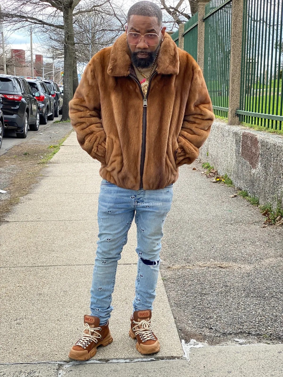 Men's Full Skin Mink Bomber Jacket [Whiskey]