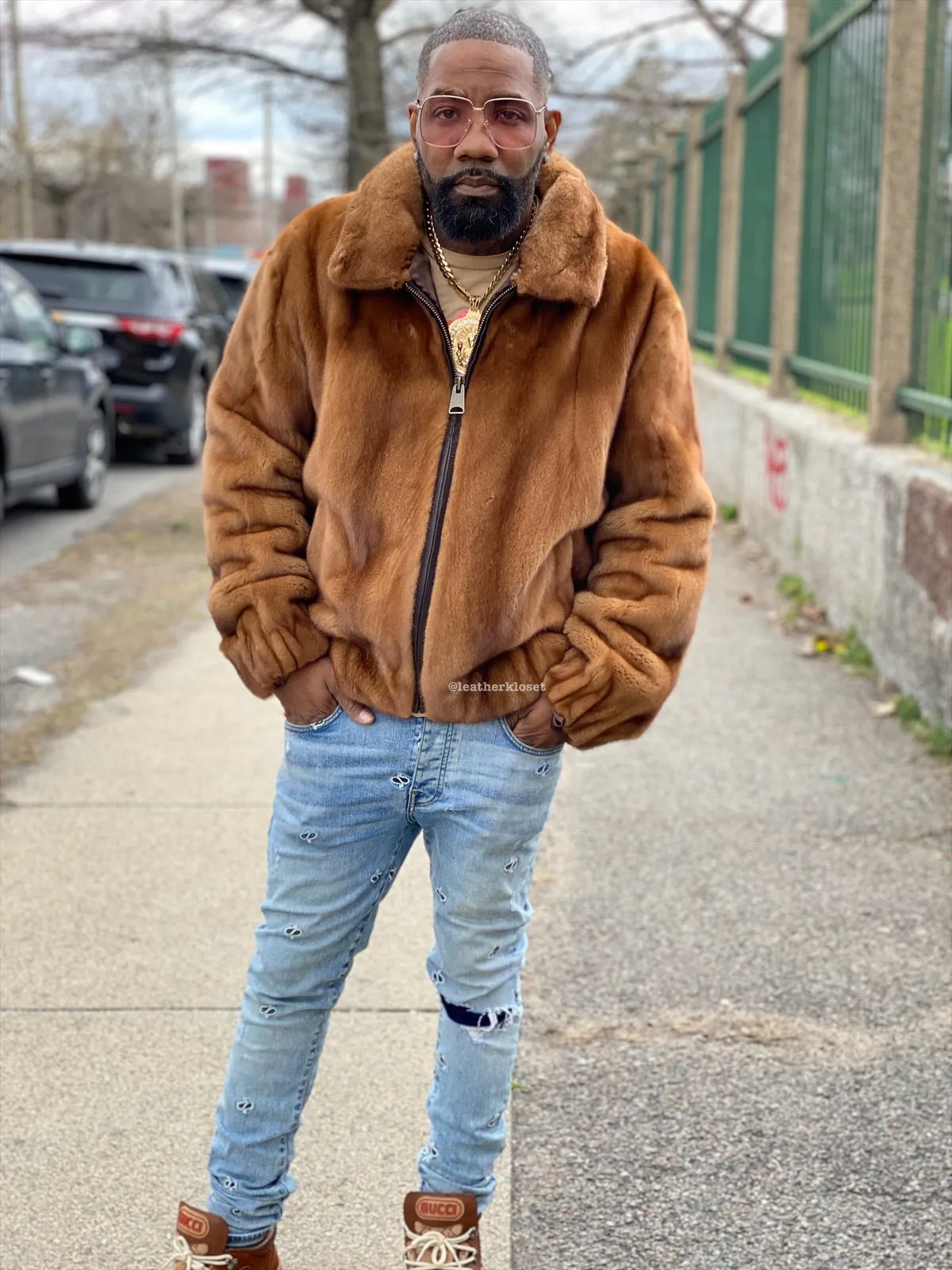 Men's Full Skin Mink Bomber Jacket [Whiskey]