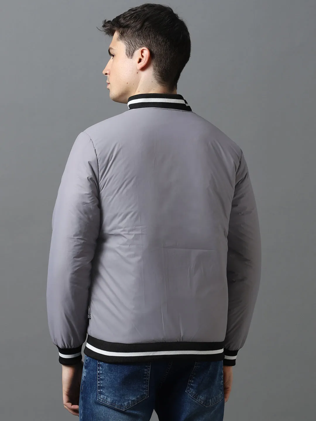 Men's Grey Full Sleeve Zippered Bomber Jacket