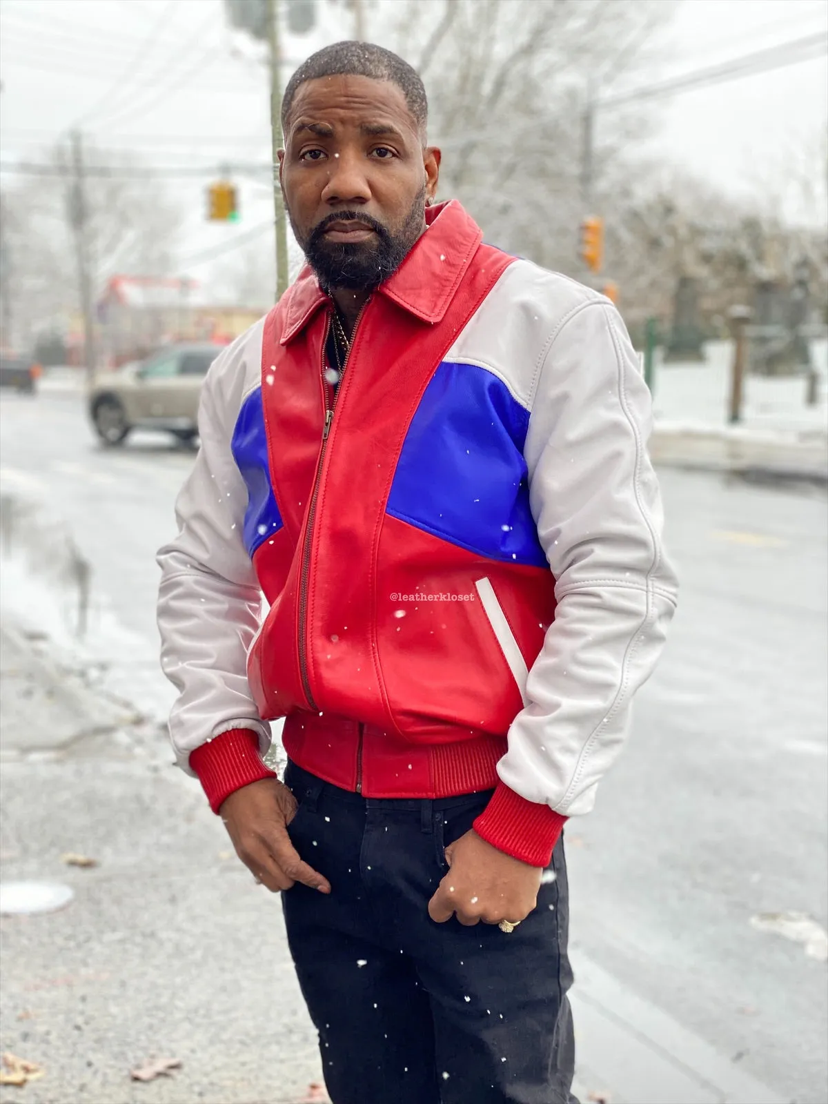 Men's Mason Bomber Jacket [Red/Royal Blue/White]