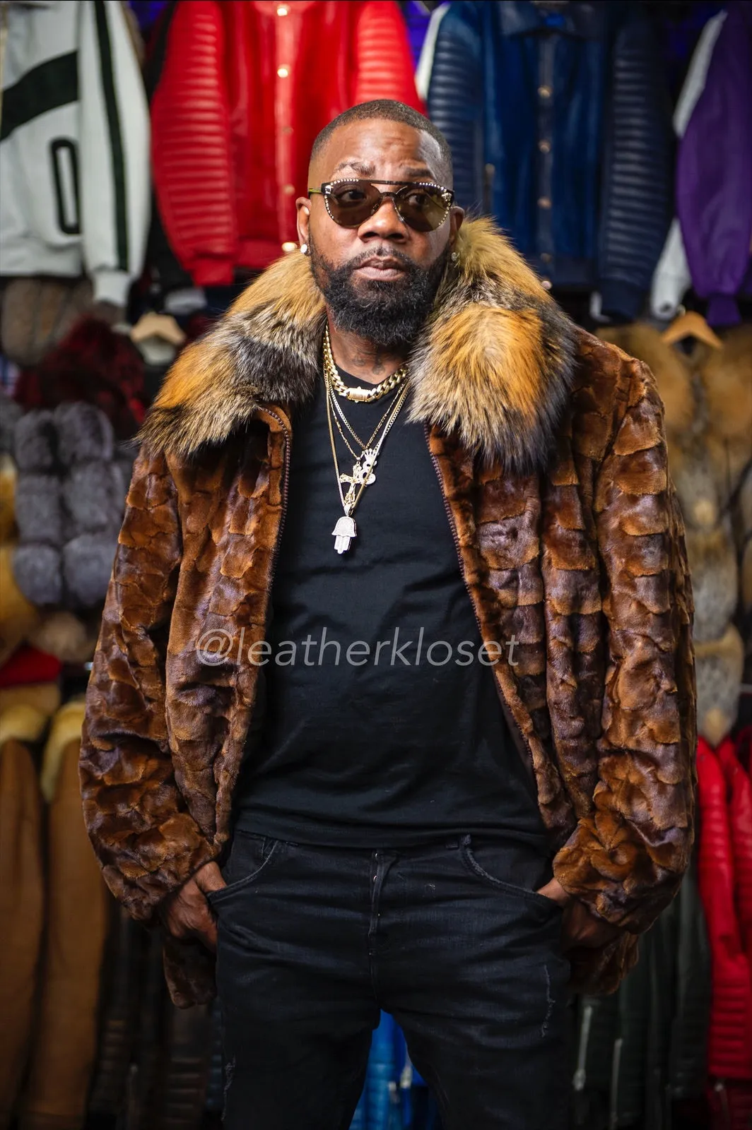 Men's Mink with Fox Fur Bomber Jacket