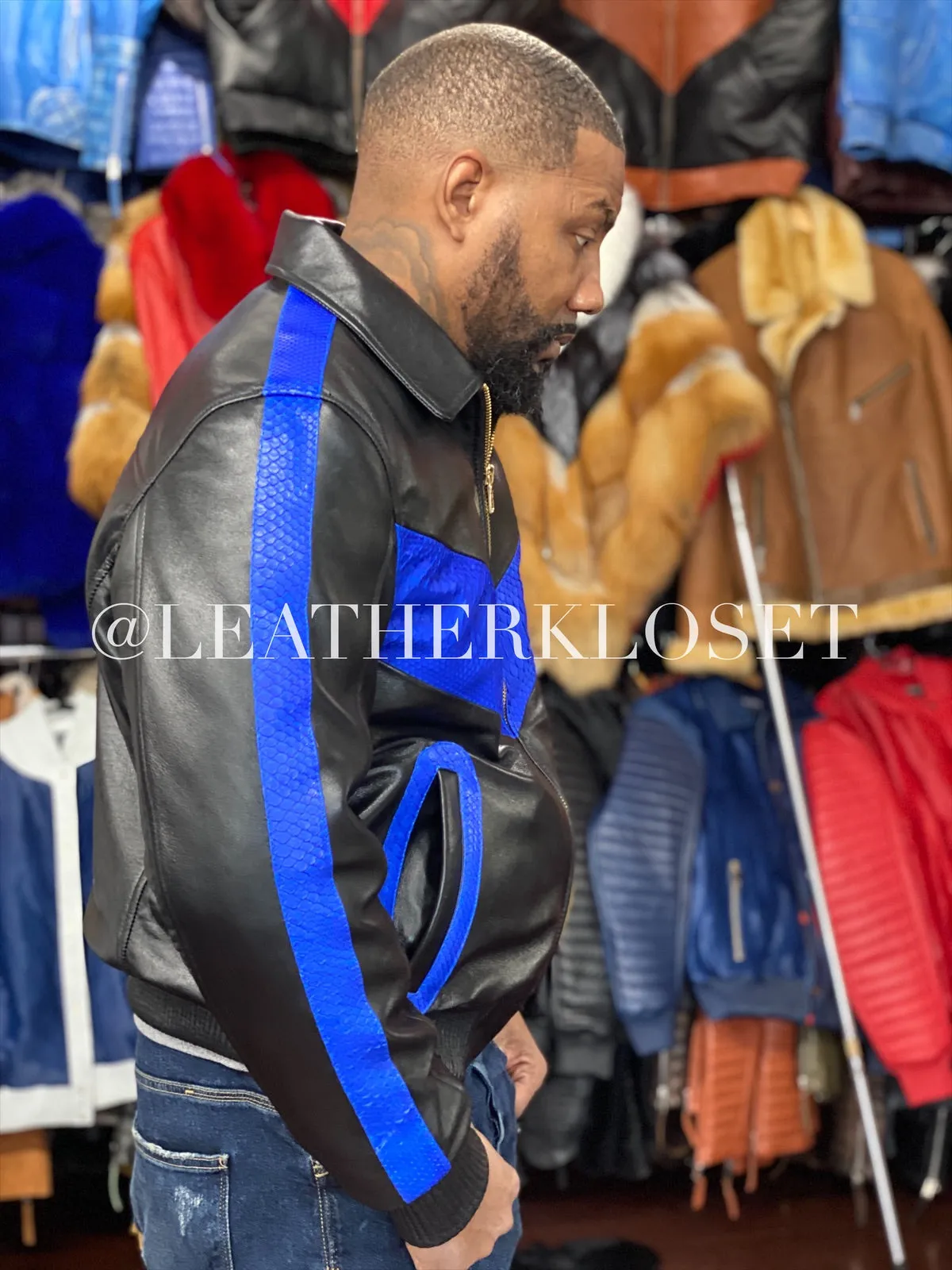 Men's Real Python And Leather Bomber Jacket