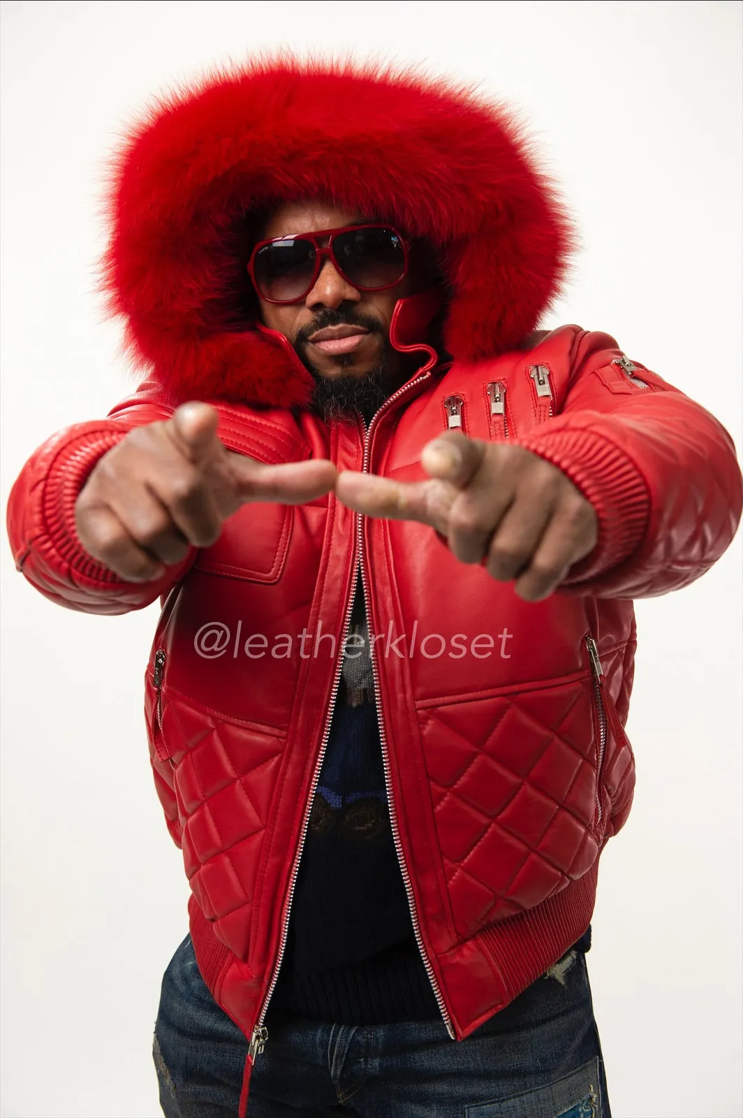 Men's Roddy Bomber Jacket With Fox Hood [Red]