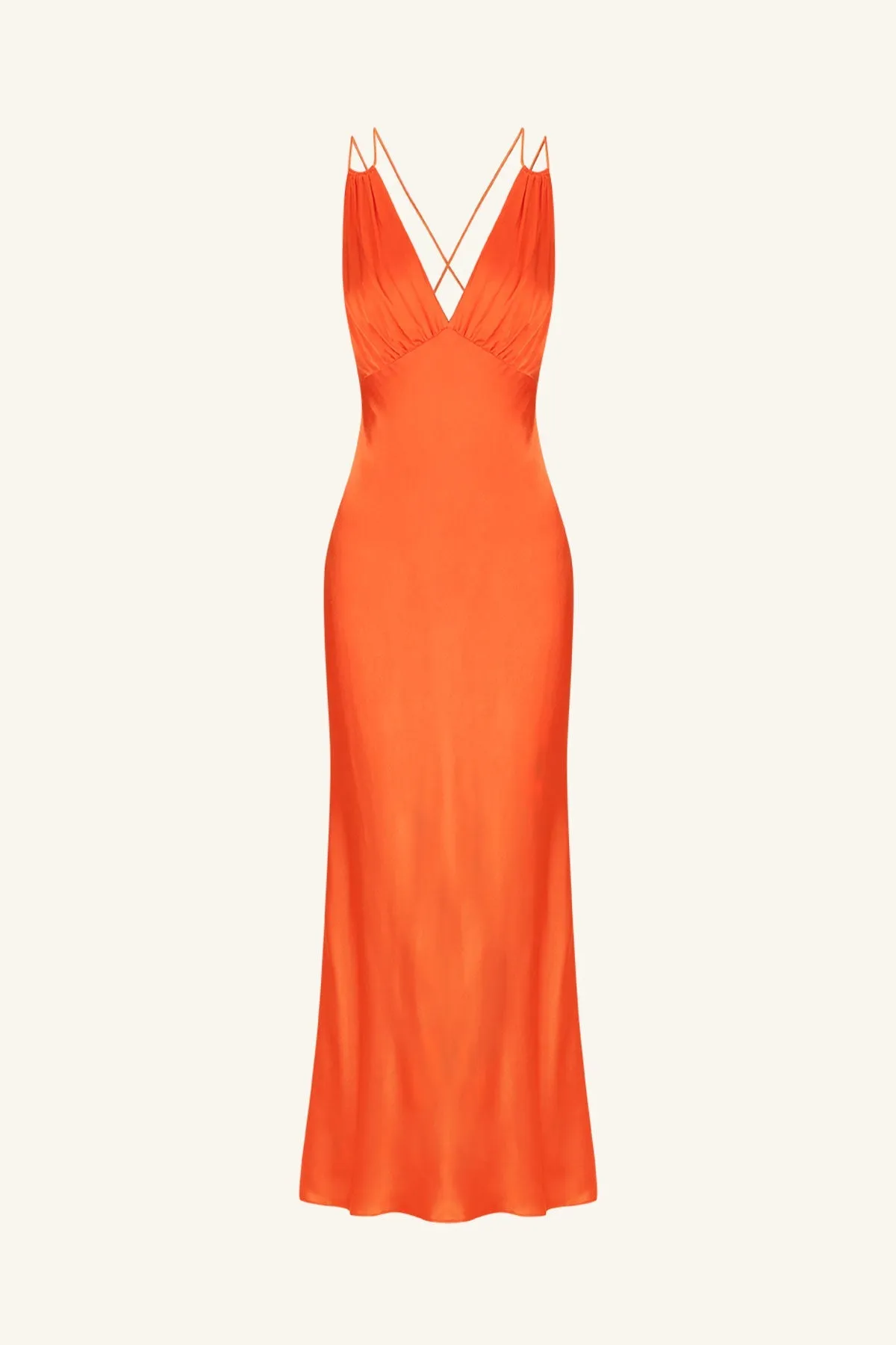 MIA CONTRAST PLUNGED DOUBLE STRAP MIDI DRESS - RED ORANGE / HIBISCUS