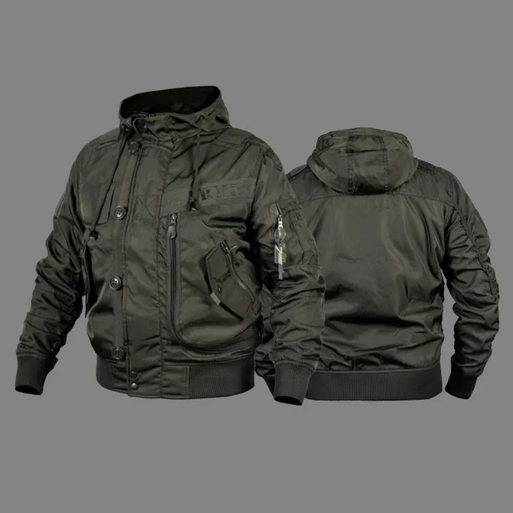 Military Fan Hooded Stand Collar Ma1 Men's Bomber Jacket