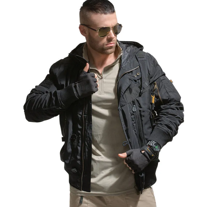 Military Fan Hooded Stand Collar Ma1 Men's Bomber Jacket