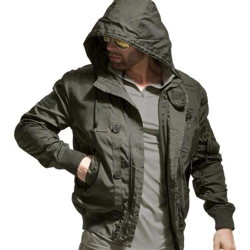 Military Fan Hooded Stand Collar Ma1 Men's Bomber Jacket