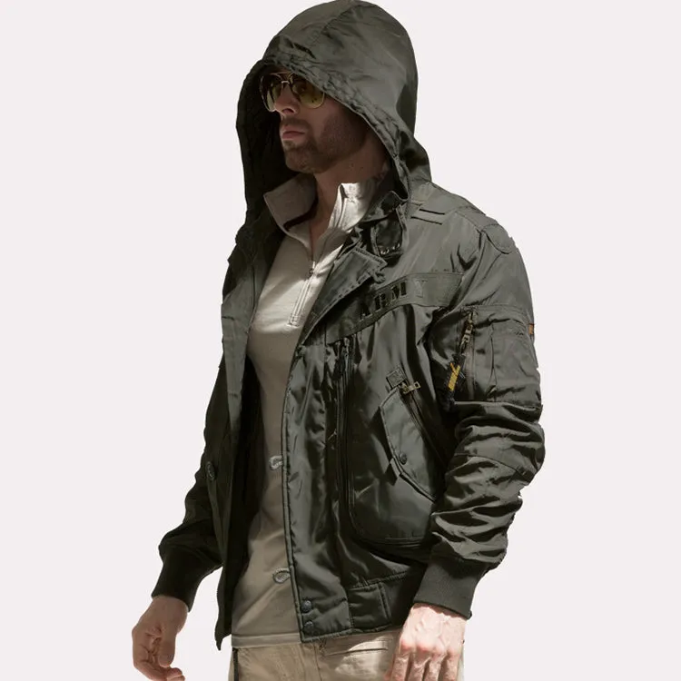 Military Fan Hooded Stand Collar Ma1 Men's Bomber Jacket