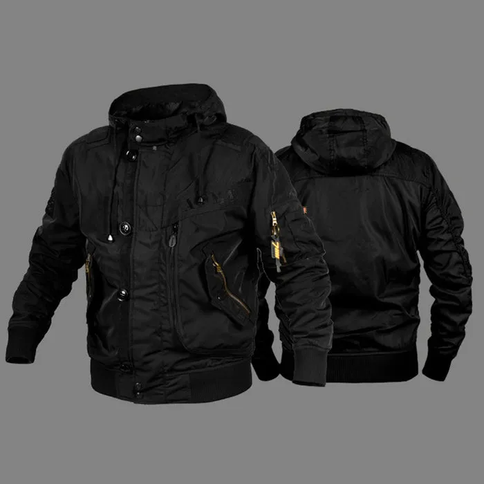 Military Fan Hooded Stand Collar Ma1 Men's Bomber Jacket