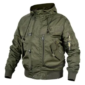 Military Fan Hooded Stand Collar Ma1 Men's Bomber Jacket