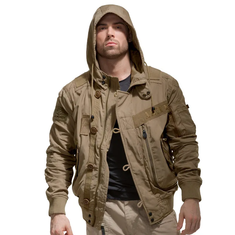 Military Fan Hooded Stand Collar Ma1 Men's Bomber Jacket