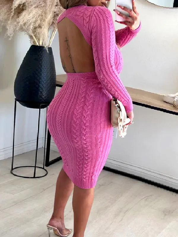 Momnfancy Knitting Backless Baby Shower Bodycon Knitwear Maternity Sweater Dress