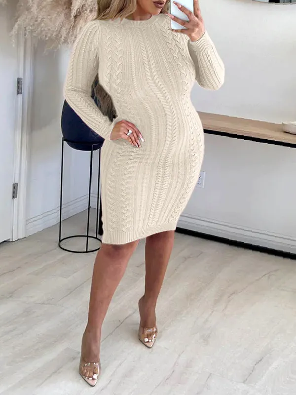 Momnfancy Knitting Backless Baby Shower Bodycon Knitwear Maternity Sweater Dress