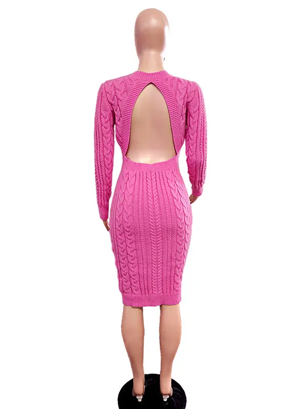 Momnfancy Knitting Backless Baby Shower Bodycon Knitwear Maternity Sweater Dress