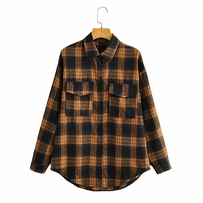 Multi Colored Cotton Plaid Flannel Shacket Jackets for Women Overshirt