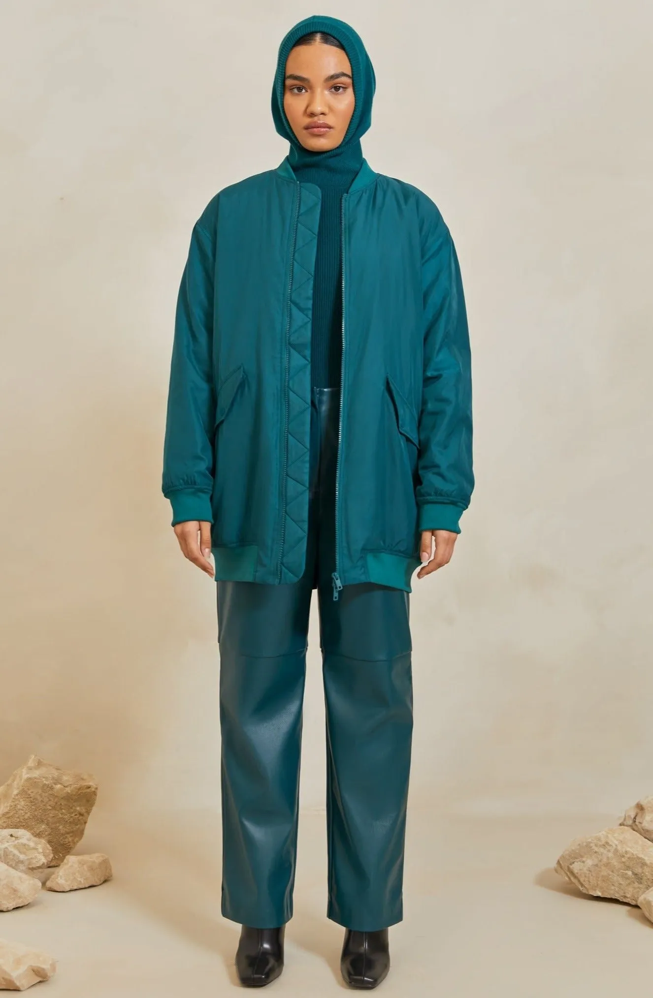 Oversized Bomber Jacket - Deep Teal