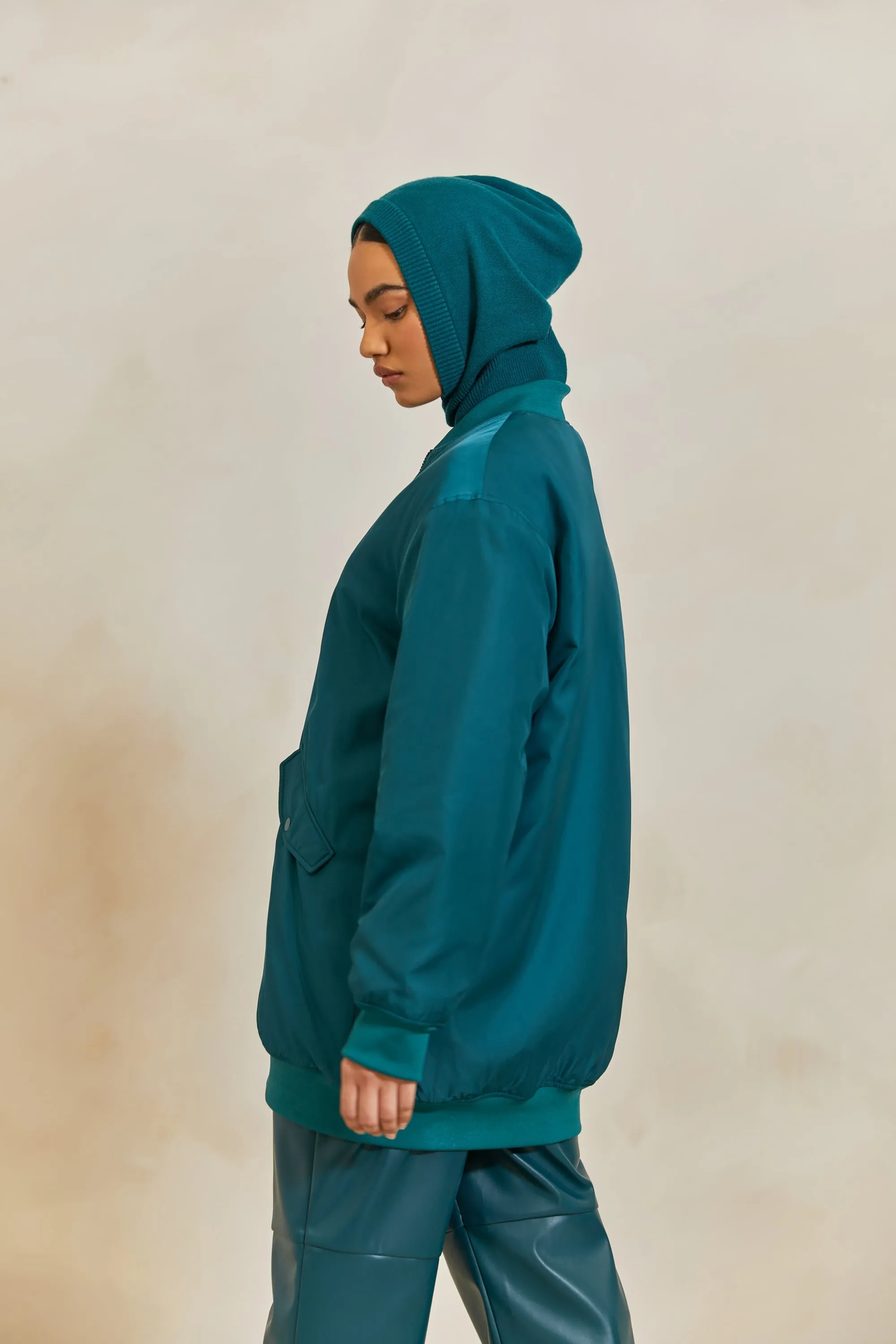 Oversized Bomber Jacket - Deep Teal