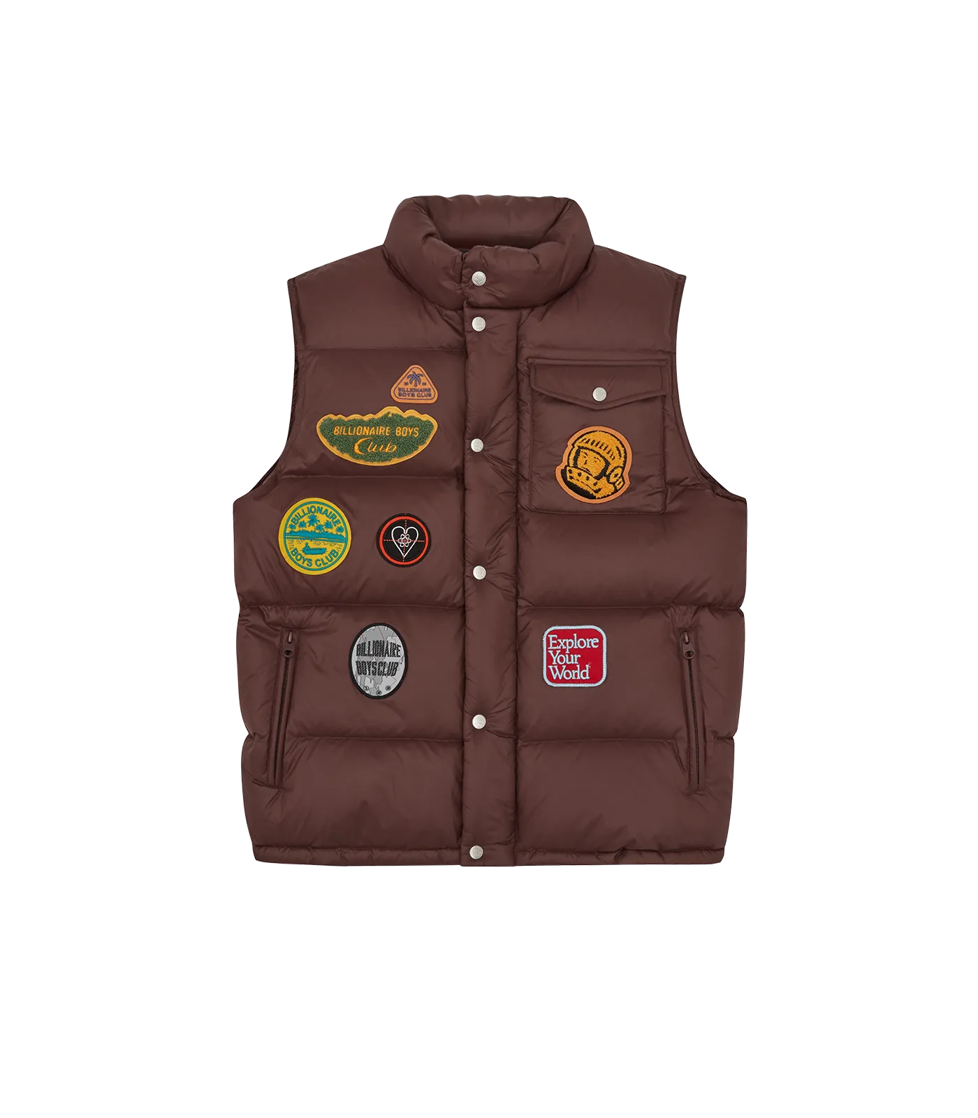 PATCHES DOWN FILLED GILET - BROWN