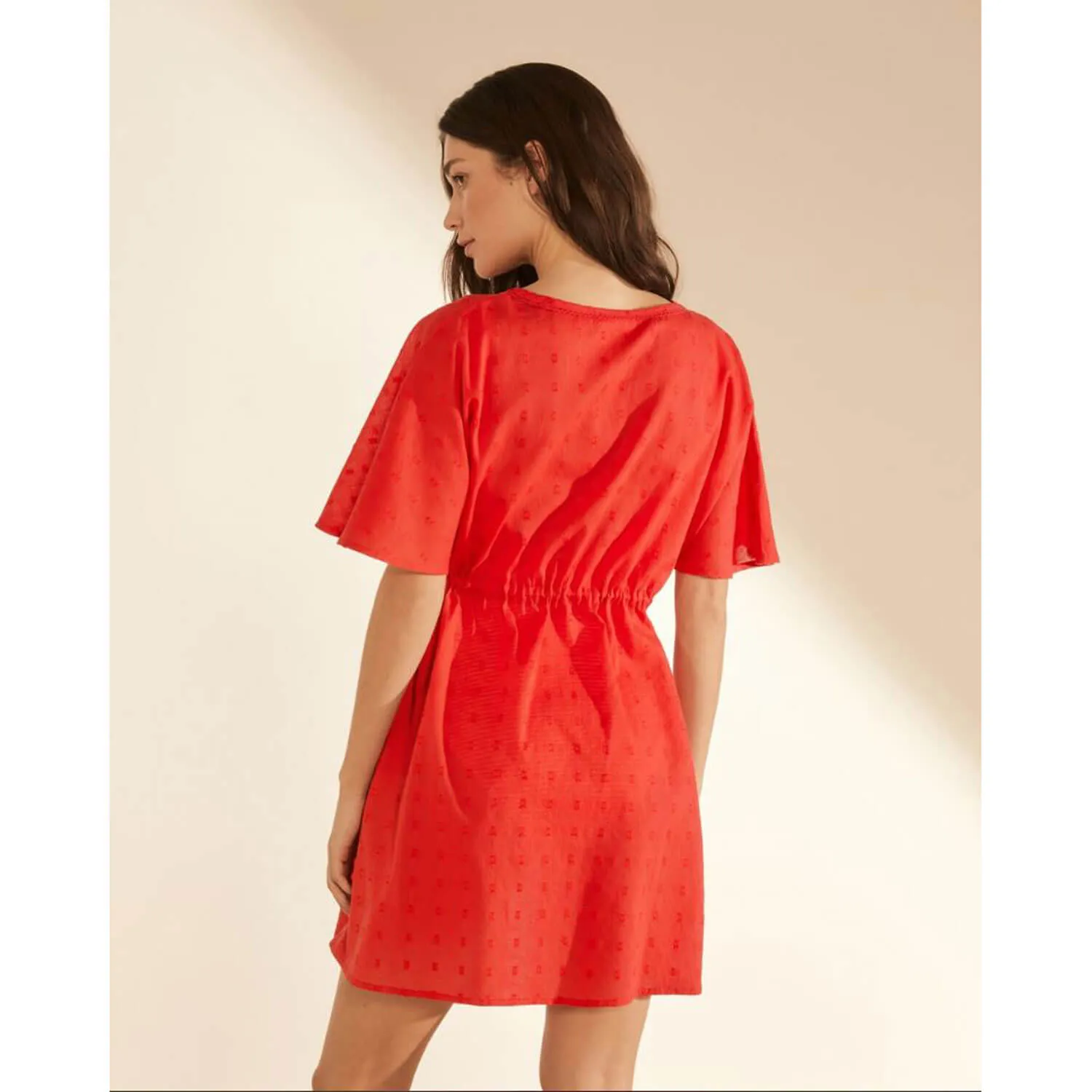 Plunge V-Neck Tie Front Dress - Red