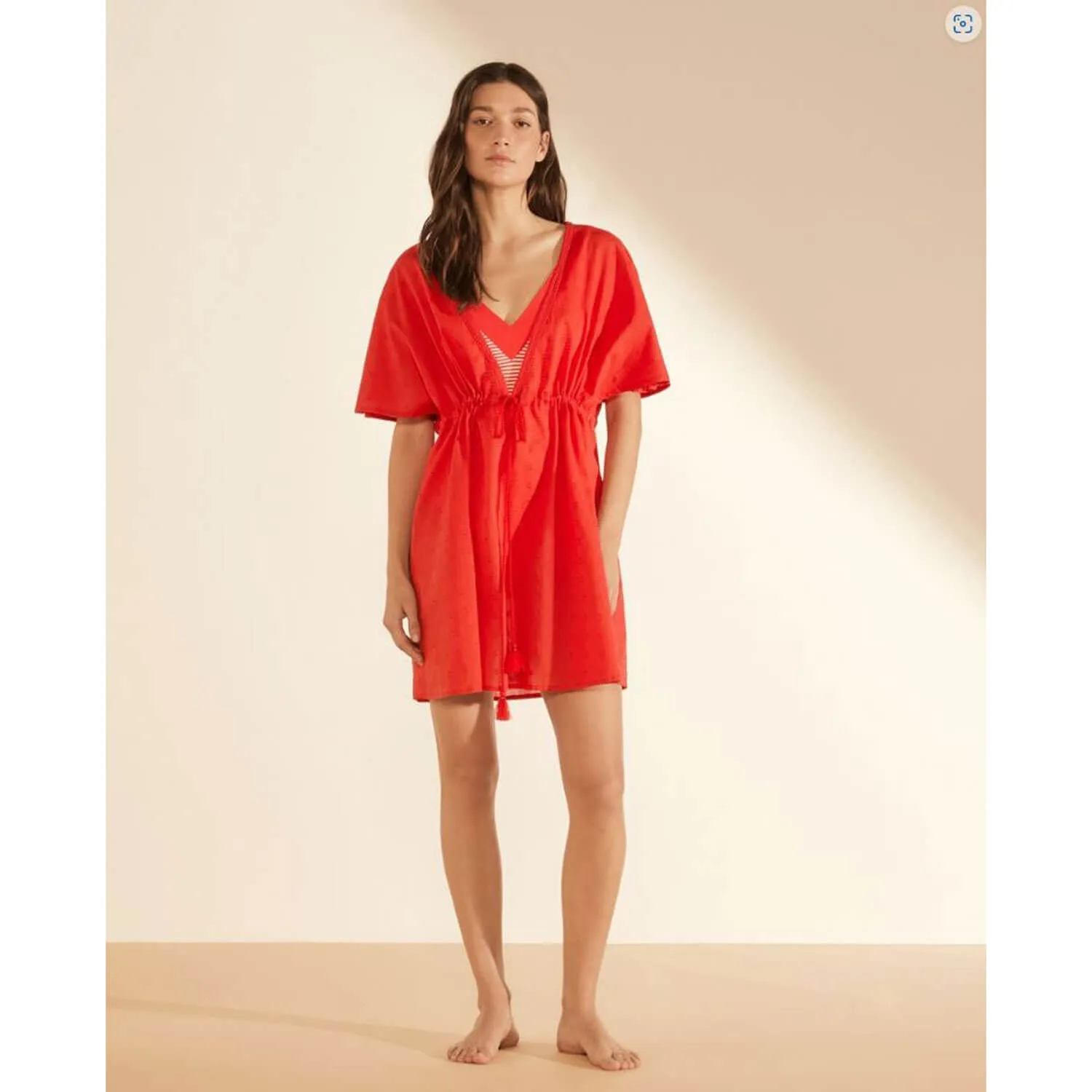 Plunge V-Neck Tie Front Dress - Red