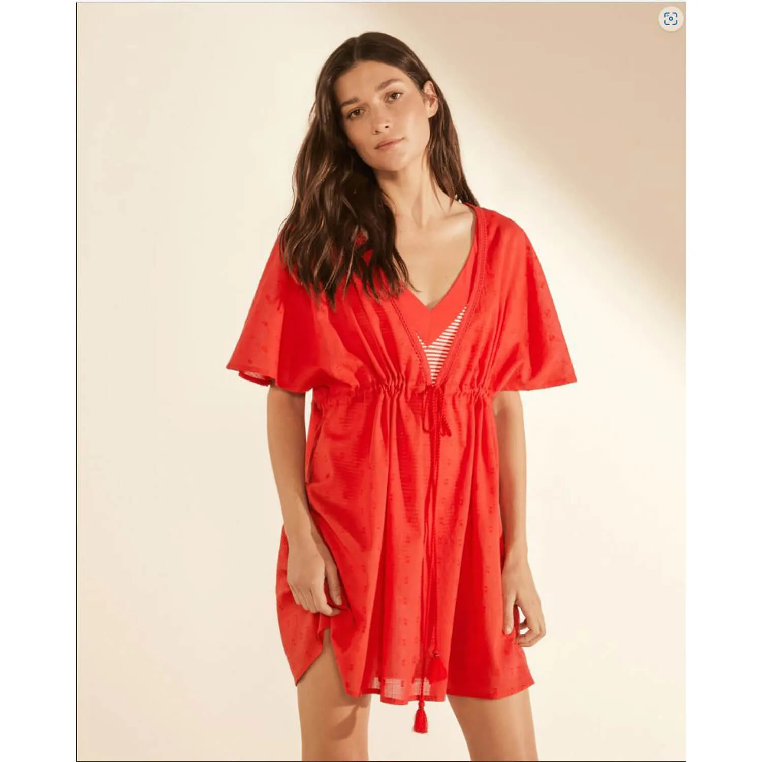 Plunge V-Neck Tie Front Dress - Red