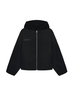 Recycled Wool Fleece Reversible Bomber Jacket—black