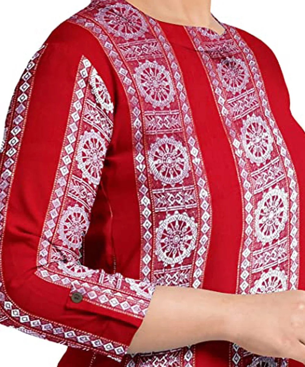 Red handwoven cotton nuapatna dress material