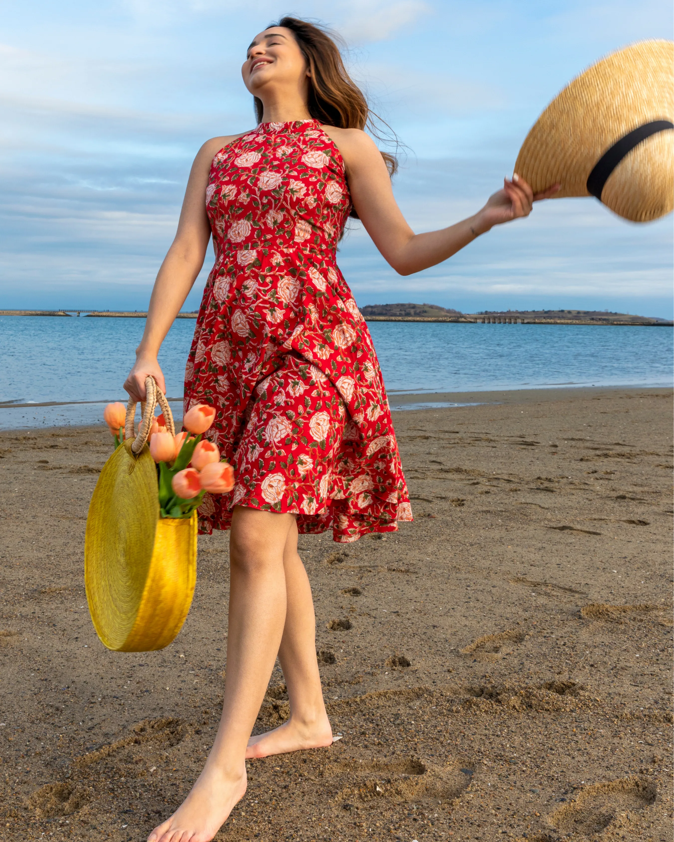 Red Lacewing Handblock Cotton Dress