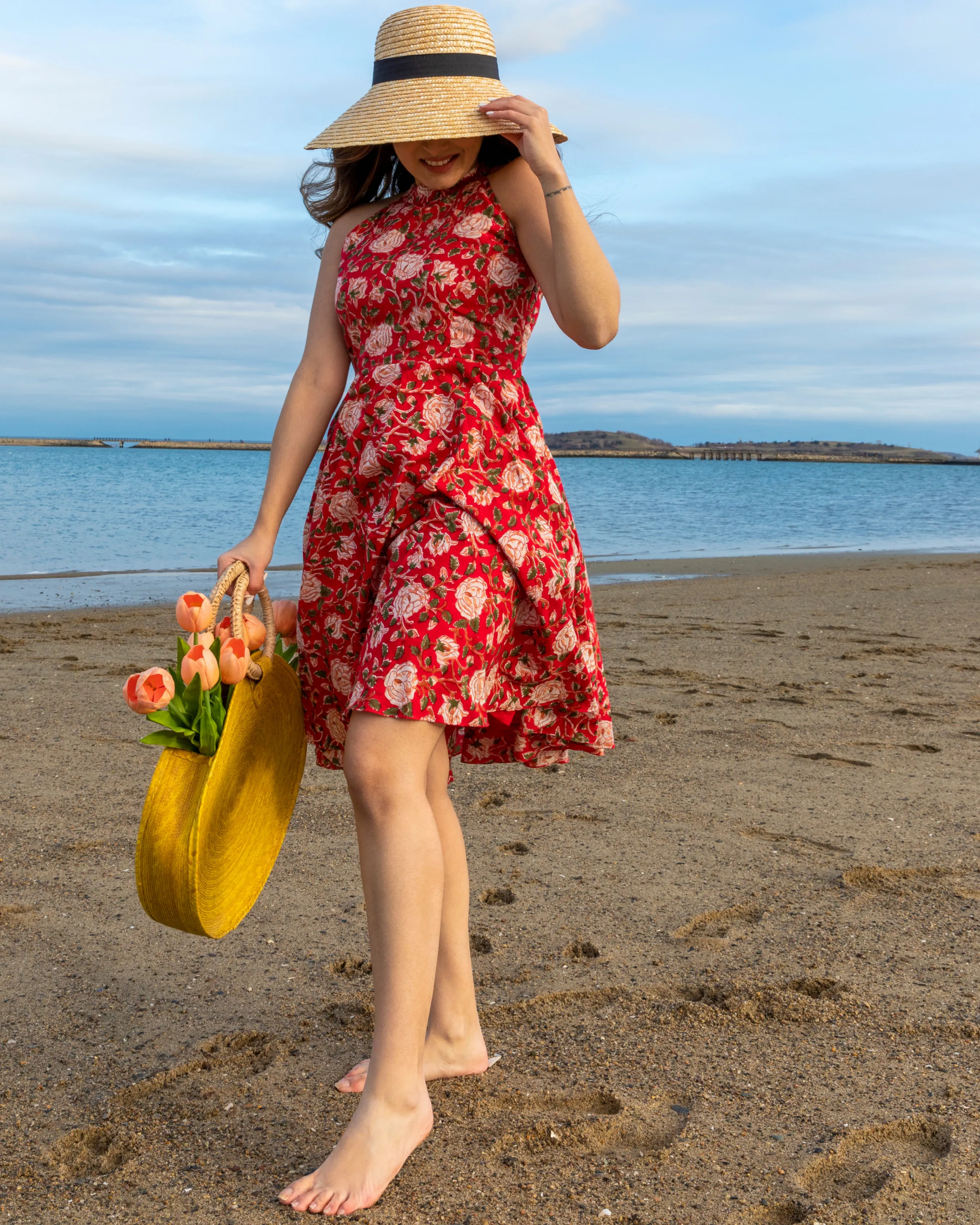 Red Lacewing Handblock Cotton Dress