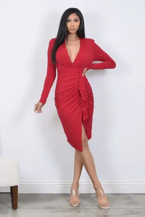 Red Long Sleeve Bodycon Dress | Bella Chic