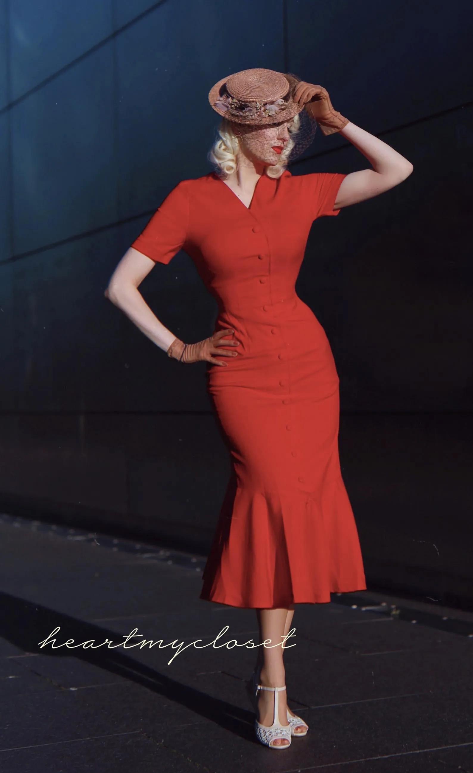 red mermaid wiggle - retro 50s dress