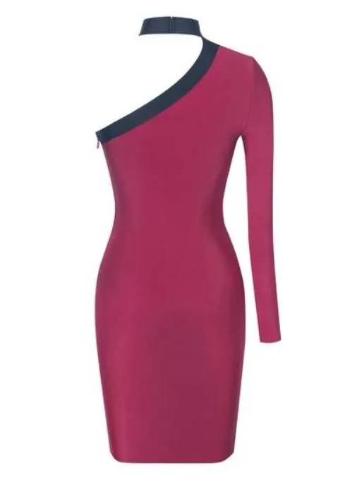 Red One Sleeve Cutout Bodycon Bandage Dress